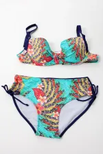 Women's Navy Blue Multicolored High Waist Shapewear Bikini Set HZL24S-LC7015