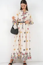 Robe longue hijab à motifs pour femme 2585 - Beige clair