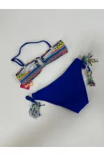 Ensemble bikini triangle bleu à doublure multicolore pour fille, 4-12 ans, HZL24S-LC1904