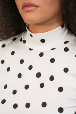 Women's White Satin Polka Dot Half Turtleneck Sleeveless Blouse HZL26S-BD1400141 Women's White Satin Polka Dot Half Turtleneck Sleeveless Blouse HZL26S-BD1400141
