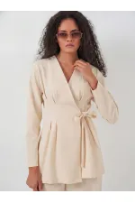 Women's Kimono Pants Fabric Set 30054 - Beige