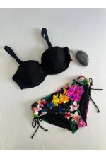 Women's Black Stone Embroidered Floral Patterned Bikini Set HZL25S-LC3368