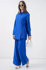 Ensemble deux pièces tunique et pantalon à lacets pour femme 6752 - Bleu marine