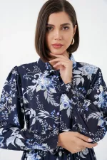 Kadın Kuşaklı Tesettür Elbise 2589 - Lacivert