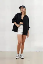 Kadın Siyah Oversize Uzun Basic Gömlek HZL22W-BD139001