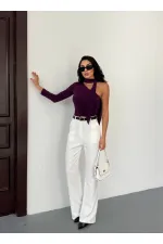 Kadın Mor Fularlı Sandy Kumaş Asimetrik Kesim Bluz HZL25S-FRY123371