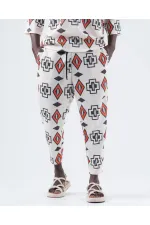 Pantalon de survêtement blanc à motif géométrique pour homme, coupe droite, taille nouée, HZL24S-MXC8948-149