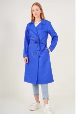 Kadın Sax Kruvaze Yaka Kemerli Astarsız Mevsimlik Rahat Trençkot  HZL22S-BD158531