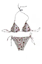 Ensemble bikini triangle dos nu à motif cerise blanche pour femme HZL25S-LC5005
