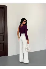 Kadın Mor Fularlı Sandy Kumaş Asimetrik Kesim Bluz HZL25S-FRY123371