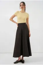 Kadın Kahverengi Yüksel Bel Uzun Jean Etek HZL26W-BD180661