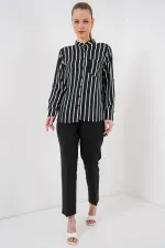 Chemise rayée à manches longues pour femme 20283 - Noire