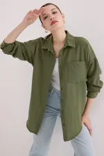 Chemise en lin oversize à poche unique 20153 - Kaki