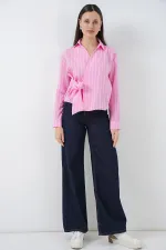 Chemise rayée à nouer sur le devant pour femme 20362 - Rose