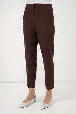 Pantalon en tissu taille haute 6650 - Marron
