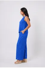 Women's Navy Blue Linen Textured Relaxed Fit Two-Piece Set HZL26S-VL15141 Women's Navy Blue Linen Textured Relaxed Fit Two-Piece Set HZL26S-VL15141