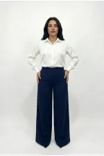 Women's Navy Blue Plus Size Shaping Palazzo Pants HZL26S-ZSS120211 Women's Navy Blue Plus Size Shaping Palazzo Pants HZL26S-ZSS120211
