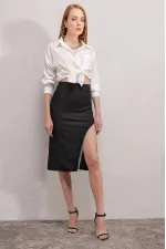 Kadın Siyah Yırtmaçlı Püskül Taşlı Beli Lastikli Uzun Etek HZL24S-BD118901