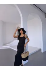 Kadın Siyah Ayarlanabilir Askılı Midi Boy Elbise HZL25S-FRY122921