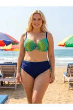 Kadın Lacivert Sarı Desenli Aksesuar Detaylı Bikini Takımı HZL26S-LC713048