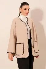 Veste en cachemire brodée Boyfriend 0690 - Beige