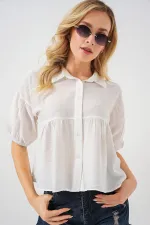 Women's Short Sleeve Crop Shirt 20335 - White