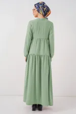 2527 Kadın Uzun Tesettür Elbise - E.Yeşil