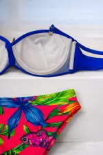 Kadın Saks Mavi Taş İşlemeli Toka Aksesuarlı Astarlı Bikini Takım HZL25S-LC208