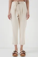 Pantalon en lin ceinturé 6660 - Crème