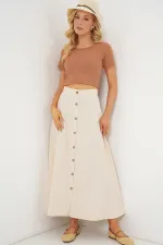 Jupe longue boutonnée en lin pour femme 8046 - Crème