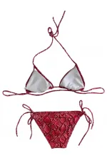 Kadın Kırmızı Yılan Derisi Desen Boyundan İp Bağlamalı Üçgen Bikini Takımı HZL25S-LC5005