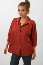 Kadın Kiremit Oversize Uzun Basic Gömlek HZL22W-BD139001