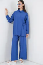 Kadın Bağcıklı Tunik Pantolon İkili Takım 6752 - İndigo