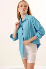 3900 Oversize Long Basic Shirt - Dark Blue
