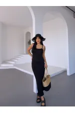 Kadın Siyah Ayarlanabilir Askılı Midi Boy Elbise HZL25S-FRY122921