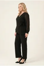 Women's Black Plus Size Chiffon Sleeveless Pants Blouse Evening Dress Set HZL26W-PR12041 Women's Black Plus Size Chiffon Sleeveless Pants Blouse Evening Dress Set HZL26W-PR12041