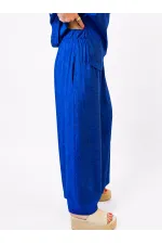 Women's Navy Blue Linen Textured Relaxed Fit Two-Piece Set HZL26S-VL15141 Women's Navy Blue Linen Textured Relaxed Fit Two-Piece Set HZL26S-VL15141