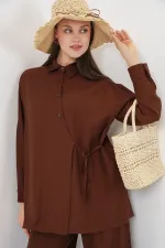 Ensemble deux pièces tunique et pantalon à lacets pour femme 6752 - Marron