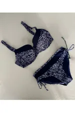 Ensemble bikini doublé grande taille bleu marine et blanc à motifs pour femme HZL25S-LC4006