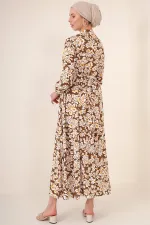 2144 Hakim Yaka Tesettür Elbise - Kahverengi