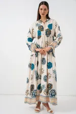 Kadın Desenli Uzun Tesettür Elbise 2585 - A.SAKS