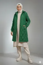 Manteau hijab long matelassé vert émeraude pour femme HZL25W-BD151381