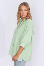 Kadın Açık Yeşil Oversize Uzun Basic Gömlek HZL22W-BD139001