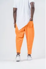 Men's Orange String-Tied Straight Cut Pocketed Trousers Sweatpants HZL24S-MXC8948-331