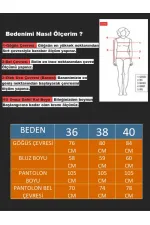 Kadın İndigo Çizgili Önü Fermuarlı Bluz Pantolon İkili Takım HZL25S-ZK13691