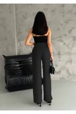 Kadın Siyah Yüksek Bel Bol Paça Cepli İthal Keten Pantolon HZL24S-FRY121821