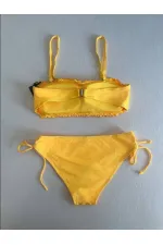 Kadın Sarı Büzgülü Astarlı Bikini Takım HZL25S-LC3349