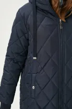 Kadın Lacivert Kapitone Uzun Şişme Mont HZL22W-BD151381