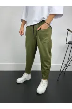 Men's Khaki Drawstring Straight Cut Pants with Pockets Sweatpants HZL24S-MXC8948-332 Men's Khaki Drawstring Straight Cut Pants with Pockets Sweatpants HZL24S-MXC8948-332