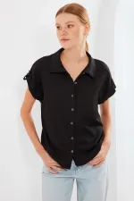 20256 Double Short-Sleeved Shirt with Cuffs - Black